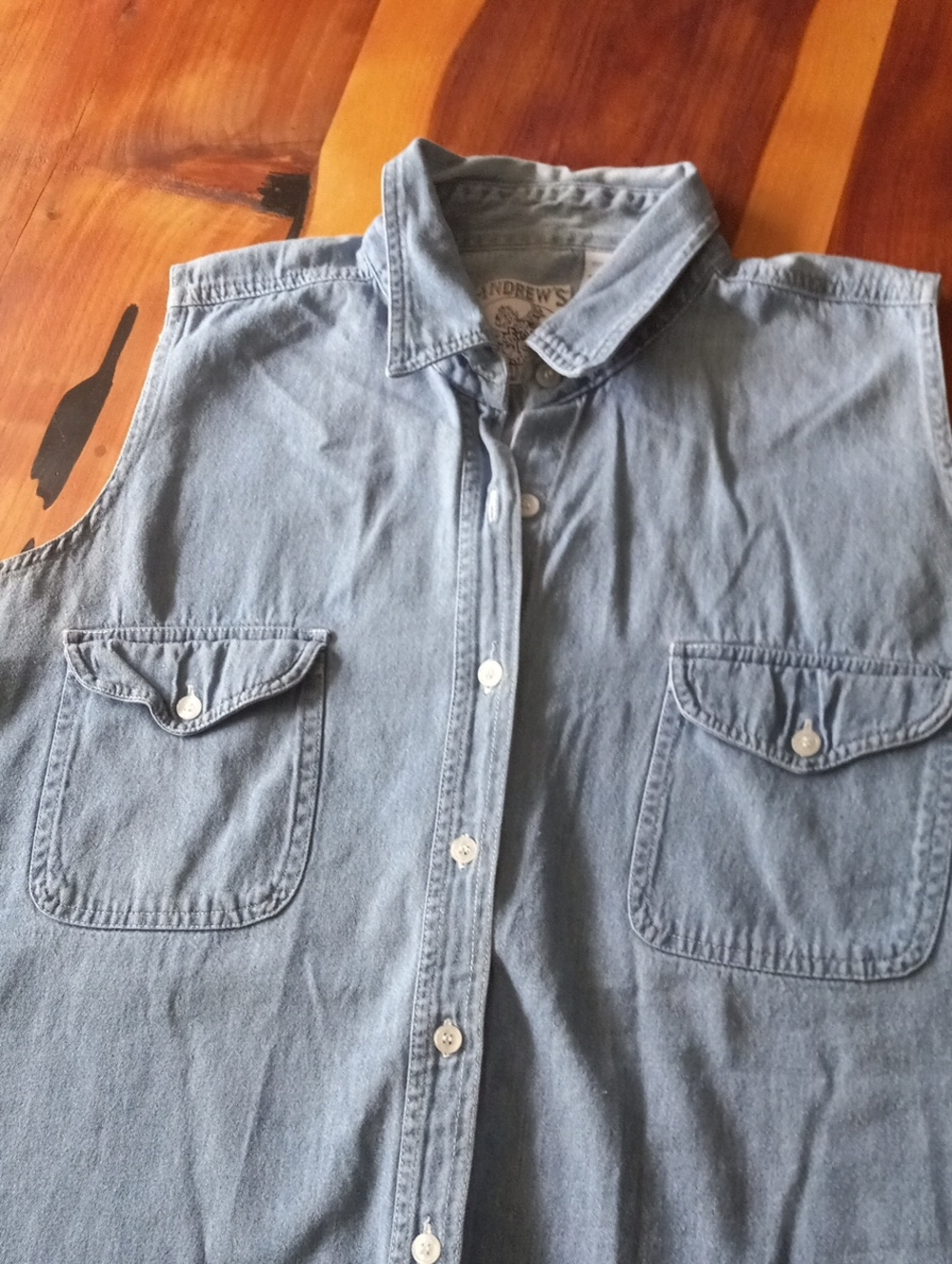 Vtg Andrews Blues Cotton Sleeveless Denim Shirt Size L - Picture 2 of 5